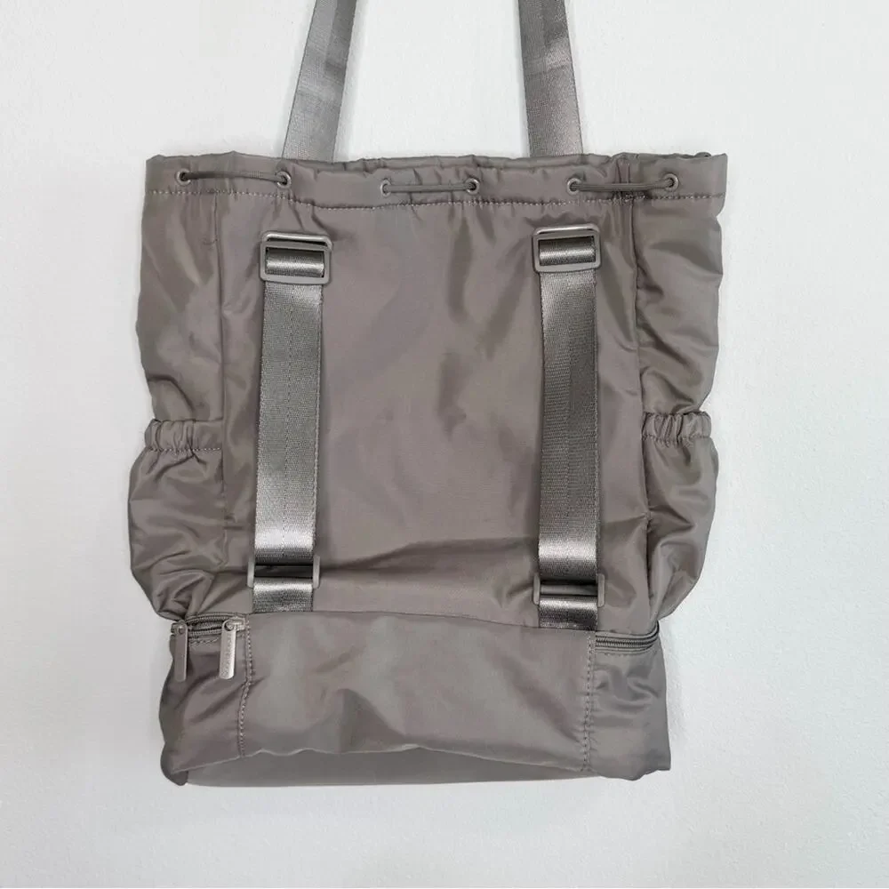 Beyond Yoga Taupe Drawstring Top Backpack with Lower Zip Compartment